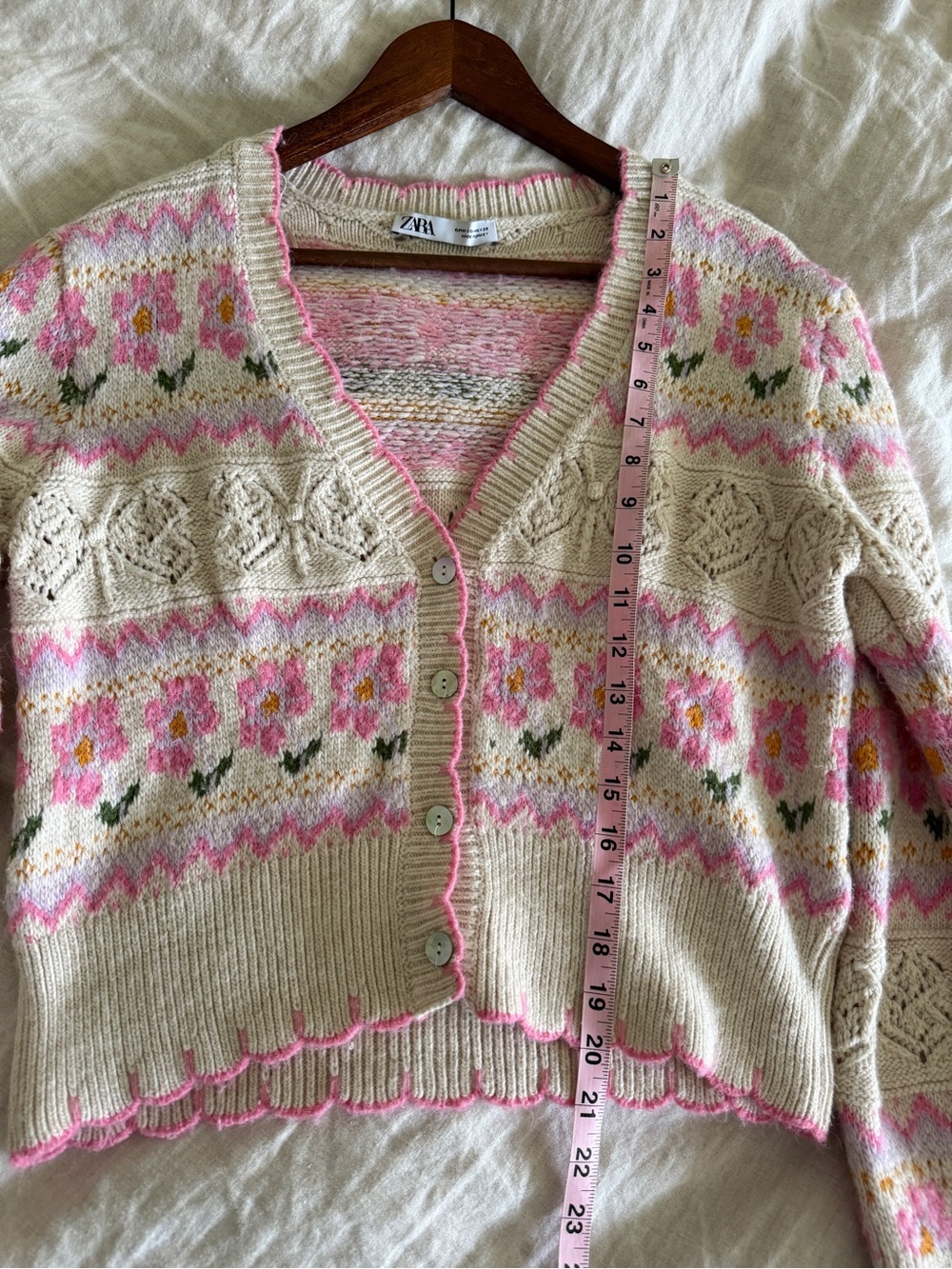 Zara blogger’s fave pastel Floral jacquard knit Fair Isle V-Neck Button Cardigan - Picture 10 of 13